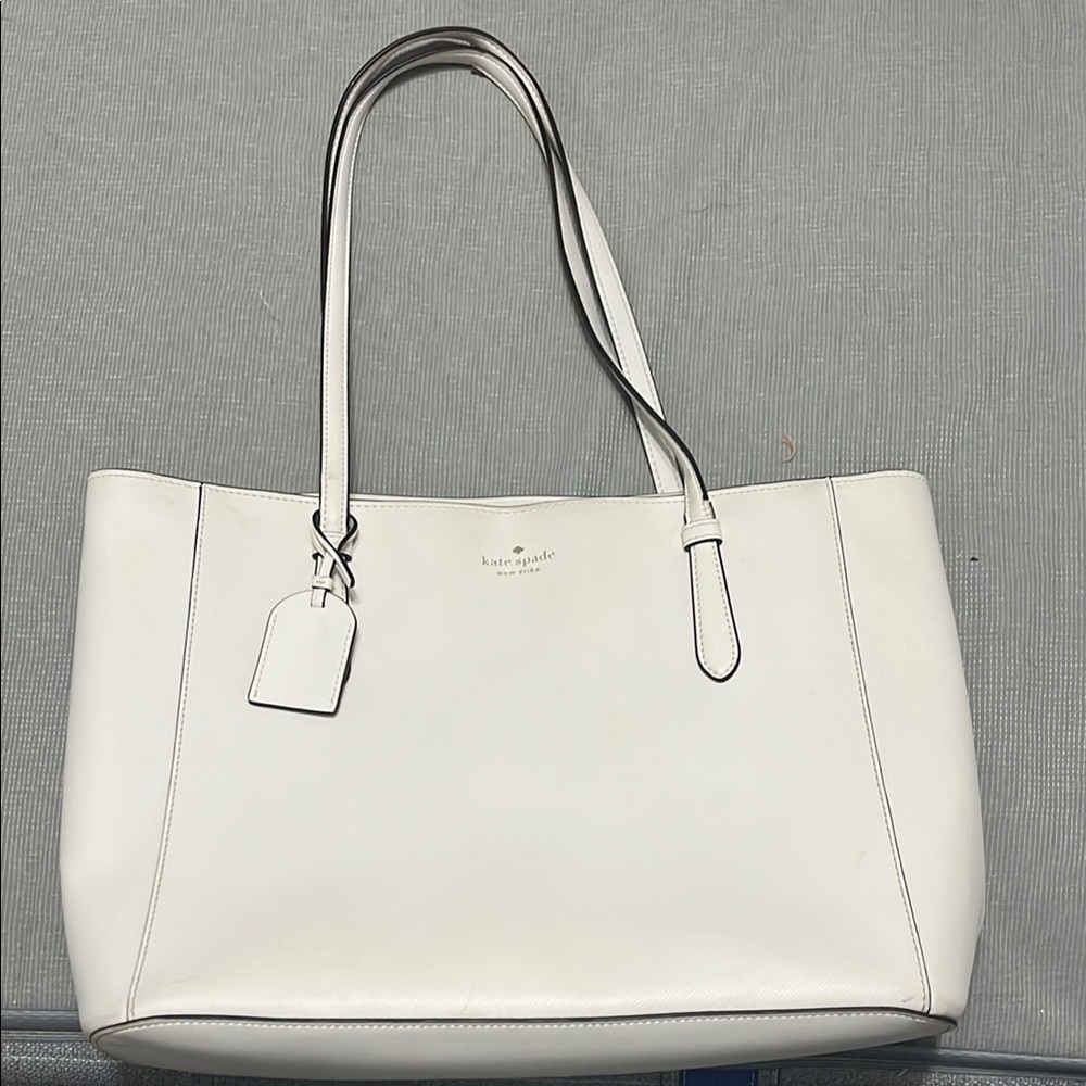 Kate Spade White Leather Tote with Silver Hardware